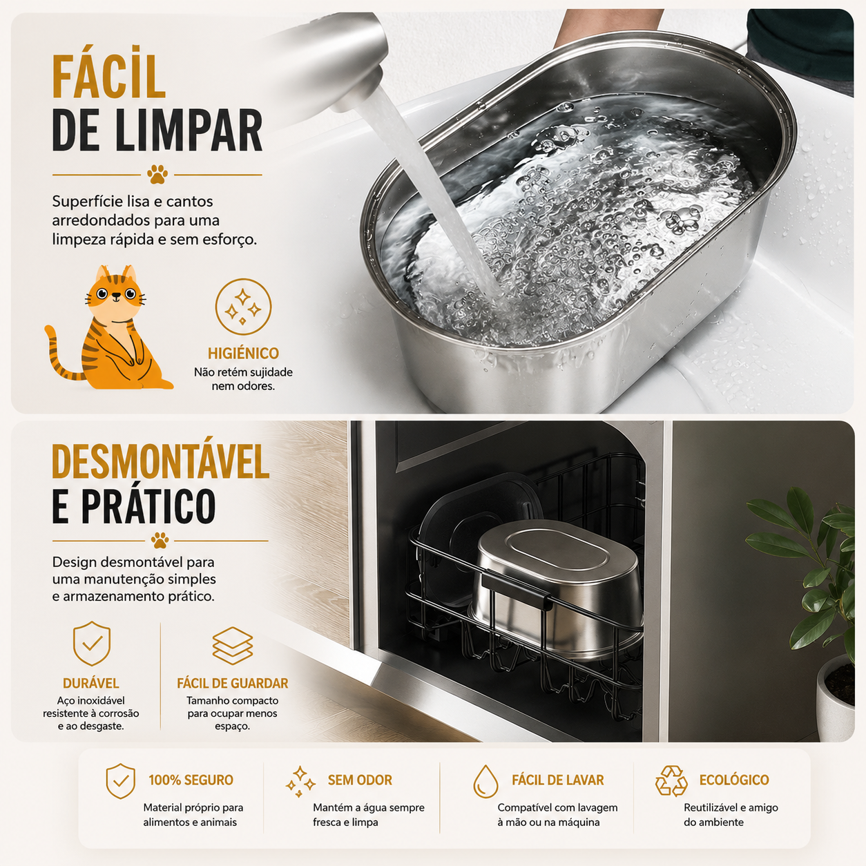 Fonte Premium em Aço Inoxidável 3,2L para Cães e Gatos